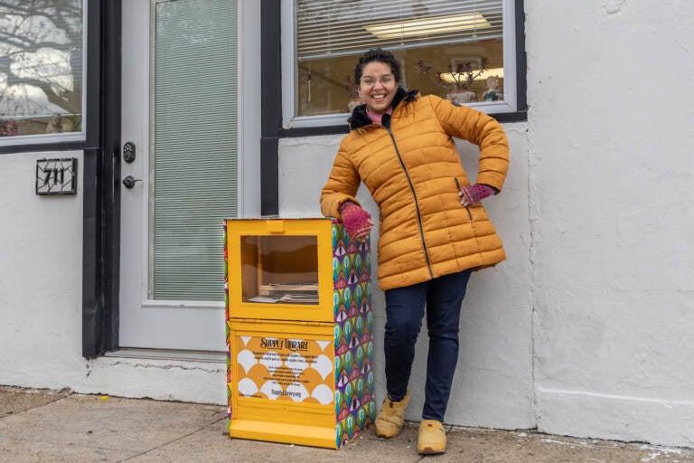 Cassie Jones is the creator of the Free Supply Library, a free leave-and-take box for arts and crafts supplies on 50th Street in West Philadelphia. (Kimberly Paynter/WHYY)