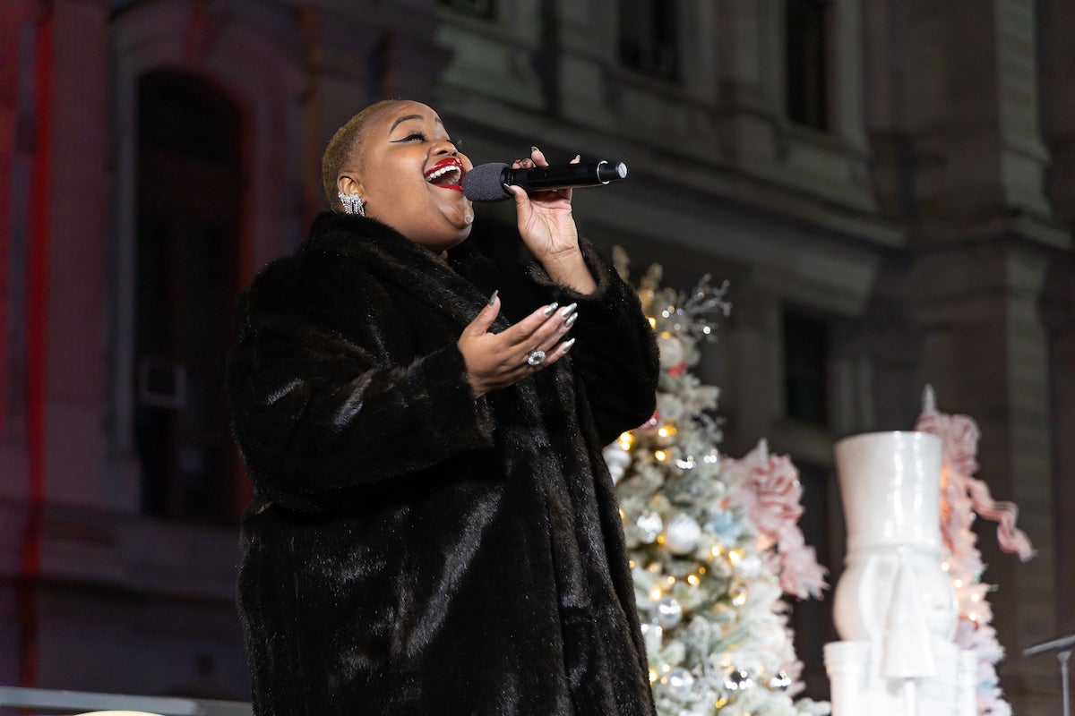 Jakeya Limitless performs a Christmas Classic at the City of Philadelphia’s annual Christmas Tree Lighting Ceremony at City Hall on Dec. 1, 2022. (Kimberly Paynter/WHYY)