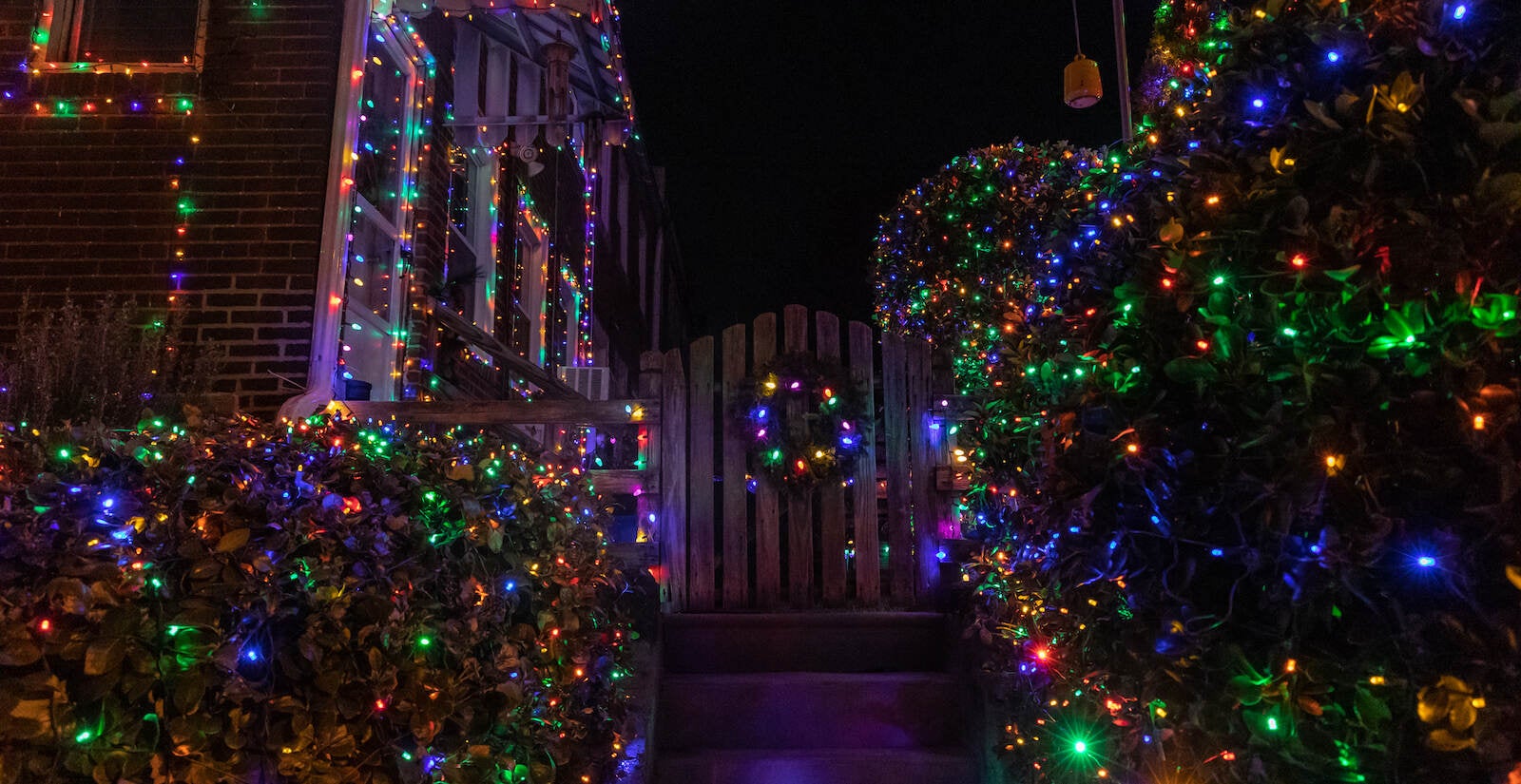 Holiday lights adorn a Roxborough home