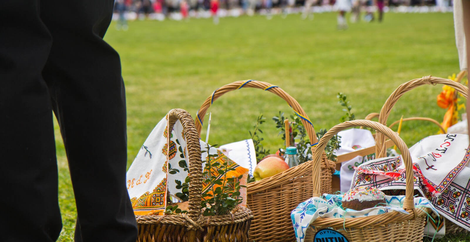 Easter baskets are on display outside St. Michael the Archangel Ukrainian Catholic Church.