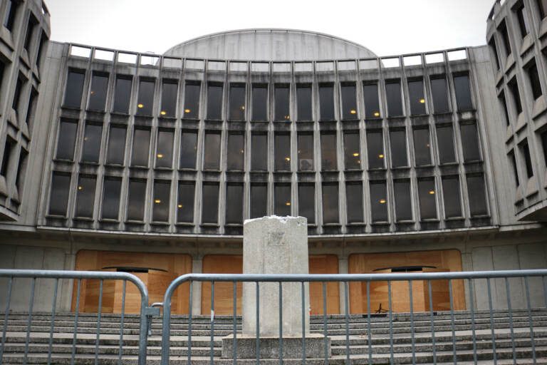 A view of the Roundhouse, the former headquarters of the Philadelphia Police Department, on Dec. 8, 2022. (Emma Lee/WHYY)