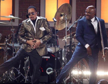 Morris Day (left) and Jerome Benton of The Time performs a tribute to Prince at the 59th annual Grammy Awards on Sunday, Feb. 12, 2017, in Los Angeles. (Photo by Matt Sayles/Invision/AP)