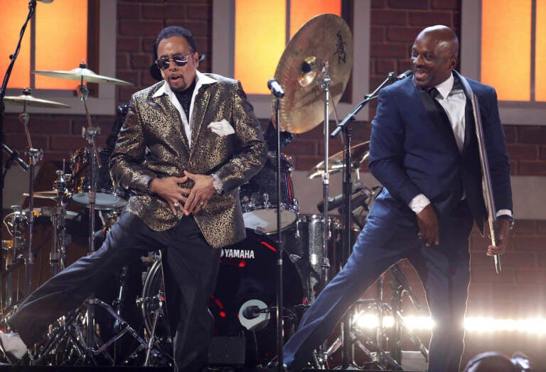 Morris Day (left) and Jerome Benton of The Time performs a tribute to Prince at the 59th annual Grammy Awards on Sunday, Feb. 12, 2017, in Los Angeles. (Photo by Matt Sayles/Invision/AP)