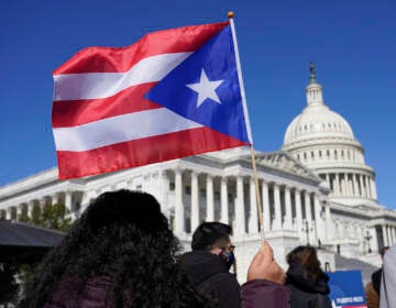 File photo: A woman waves the flag of Puerto Rico during a news conference on Puerto Rican statehood on Capitol Hill in Washington, Tuesday, March 2, 2021. (AP Photo/Patrick Semansky)