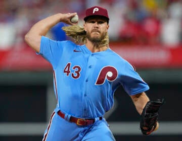 File photo: Philadelphia Phillies starting pitcher Noah Syndergaard throws during the first inning in Game 5 of baseball's World Series between the Houston Astros and the Philadelphia Phillies on Thursday, Nov. 3, 2022, in Philadelphia. (AP Photo/Matt Slocum, File)