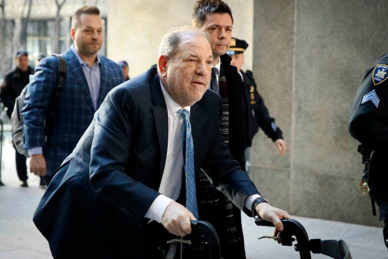 File photo: Harvey Weinstein arrives at a Manhattan courthouse as jury deliberations continue in his rape trial in New York, on Feb. 24, 2020. (AP Photo/John Minchillo, File)
