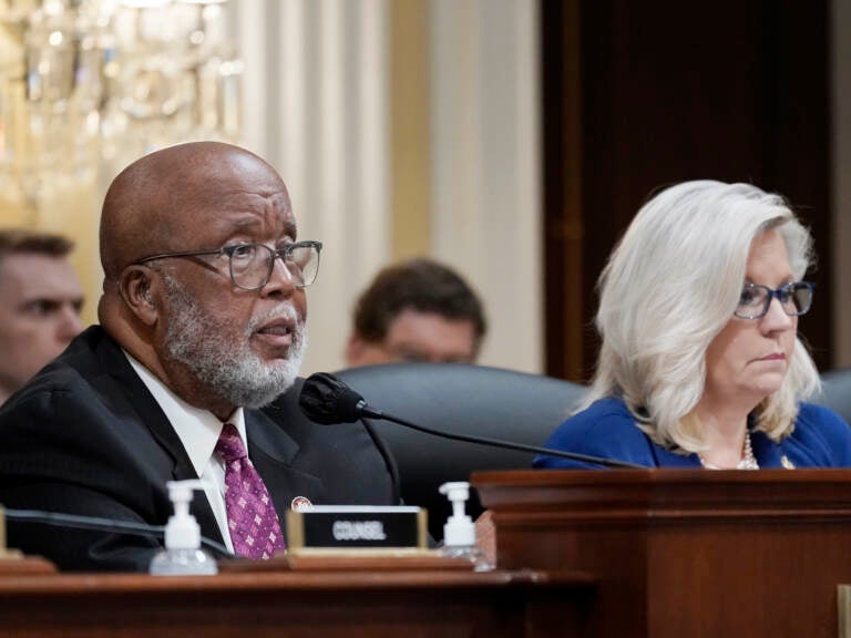 Chairman Bennie Thompson, D-Miss., and Vice Chair Liz Cheney, R-Wyo., preside over a House select committee investigating the Jan. 6 attack hearing in October. (J. Scott Applewhite/AP)