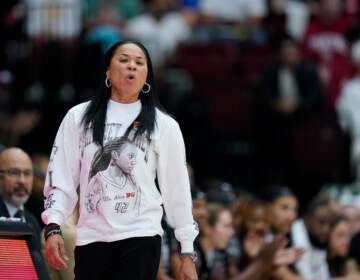 South Carolina head coach Dawn Staley watches during the first half of an NCAA college basketball game against Stanford in Stanford, Calif., Sunday, Nov. 20, 2022. (AP Photo/Godofredo A. Vásquez)