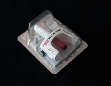 An up-close view of a package of narcan.