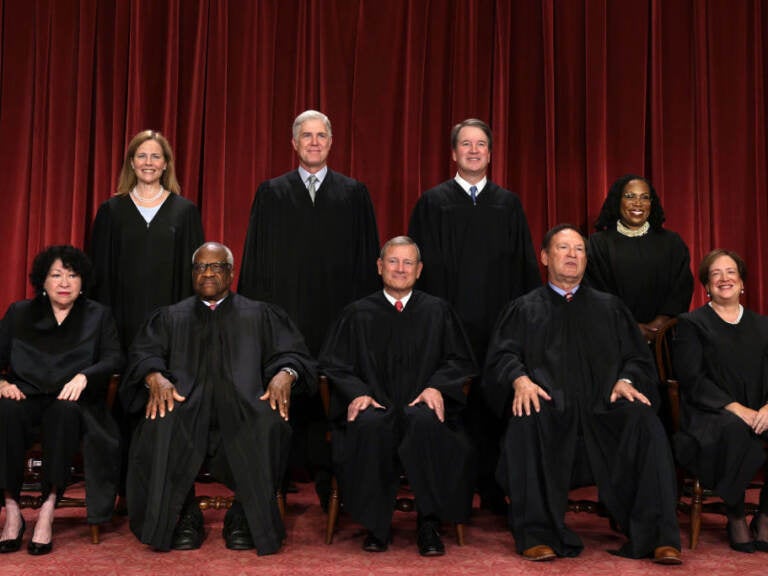 Are the justices of the U.S Supreme Court ready to overturn the power of state courts to oversee congressional elections in the states?
WASHINGTON, DC - OCTOBER 07: United States Supreme Court (front row L-R) Associate Justice Sonia Sotomayor, Associate Justice Clarence Thomas, Chief Justice of the United States John Roberts, Associate Justice Samuel Alito, and Associate Justice Elena Kagan, (back row L-R) Associate Justice Amy Coney Barrett, Associate Justice Neil Gorsuch, Associate Justice Brett Kavanaugh and Associate Justice Ketanji Brown Jackson pose for their official portrait at the East Conference Room of the Supreme Court building on October 7, 2022 in Washington, DC. The Supreme Court has begun a new term after Associate Justice Ketanji Brown Jackson was officially added to the bench in September. (Photo by Alex Wong/Getty Images)