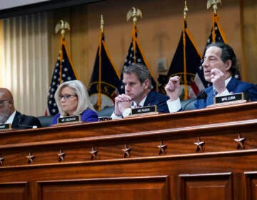 Rep. Jamie Raskin, D-Md., speaks as the House select committee investigating the Jan. 6 attack on the U.S. Capitol holds its final meeting on Capitol Hill in Washington, Monday, Dec. 19, 2022. From left are Chairman Bennie Thompson, D-Miss., Vice Chair Liz Cheney, R-Wyo., Rep. Adam Kinzinger, R-Ill., Raskin. (AP Photo/J. Scott Applewhite)