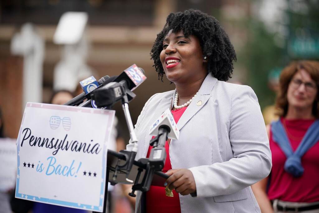 Rep. McClinton speaks at a podium.