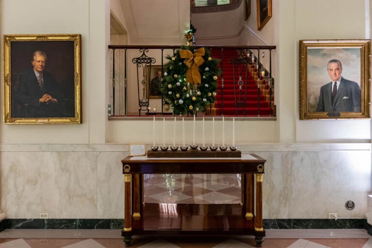 The White House Menorah can be seen in Cross Hall and is part of this year's 