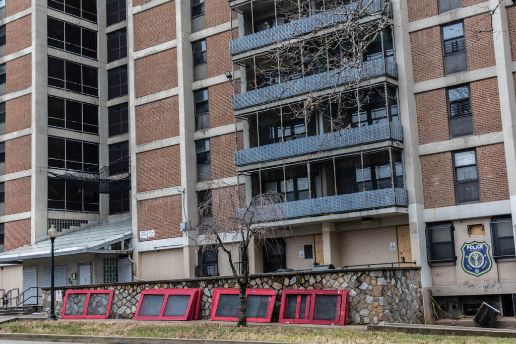 the Westpark Apartments high-rise buildings in North Philadelphia