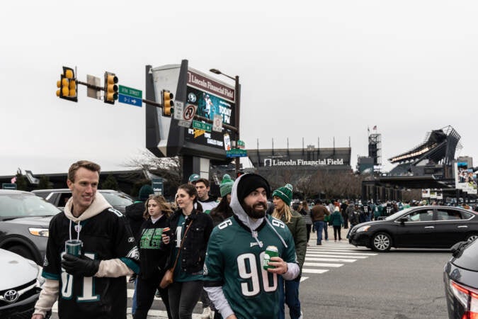 Fans of the Philadelphia Eagles descended on Lincoln Financial Field for the NFC East Championship game on January 29, 2023. (Kimberly Paynter/WHYY)