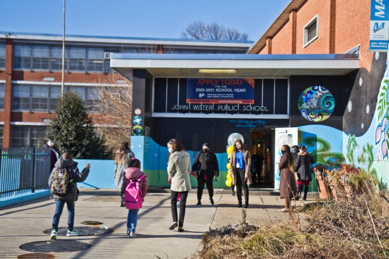 Students enter John Wister Elementary School