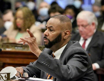 Philadelphia City Councilmember Curtis Jones gestures as he speaks.