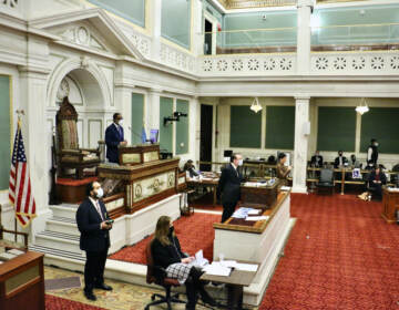An overhead view of Philadelphia City Council chambers.