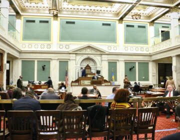 Philadelphia City Council Chamber as seen from the back of the room.