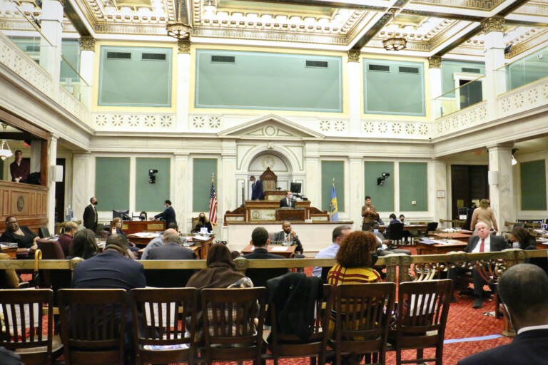 Philadelphia City Council Chamber as seen from the back of the room.