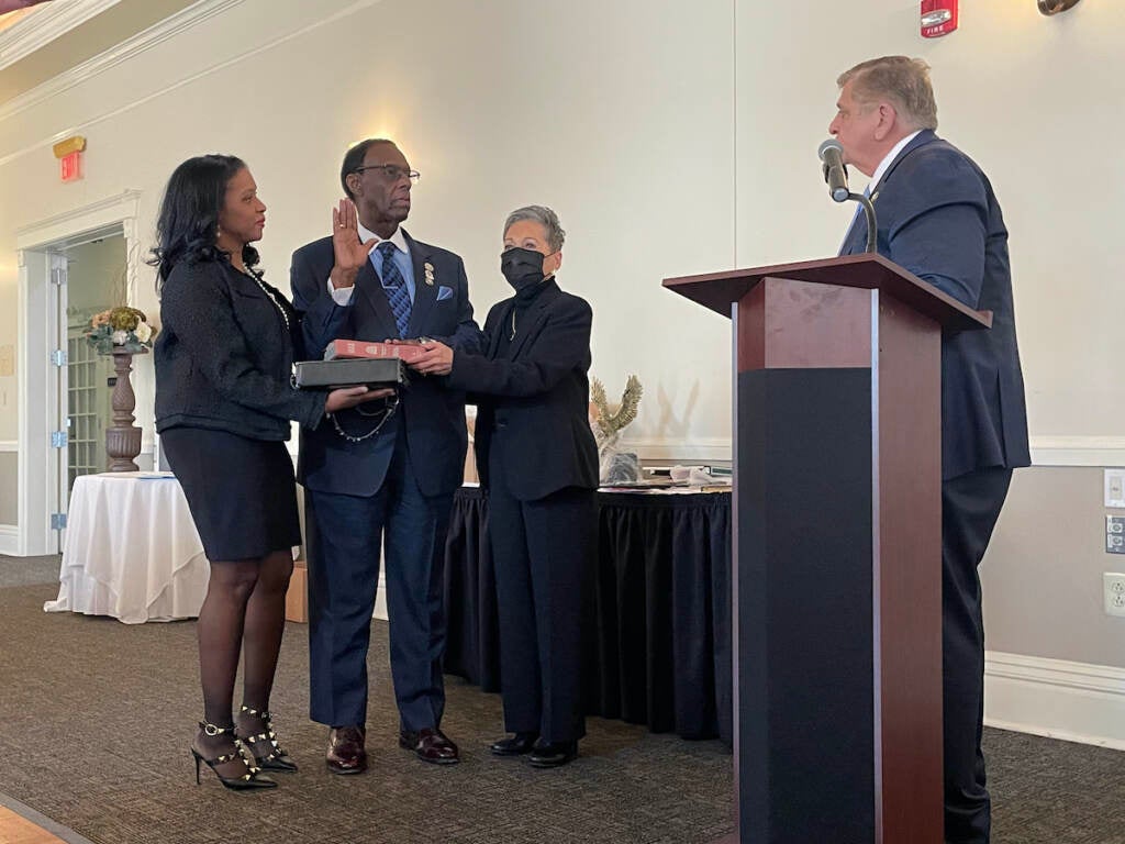 Camden County Sheriff Gilbert ''Whip'' Wilson taking the oath of office as president of the Sheriff’s Association of New Jersey