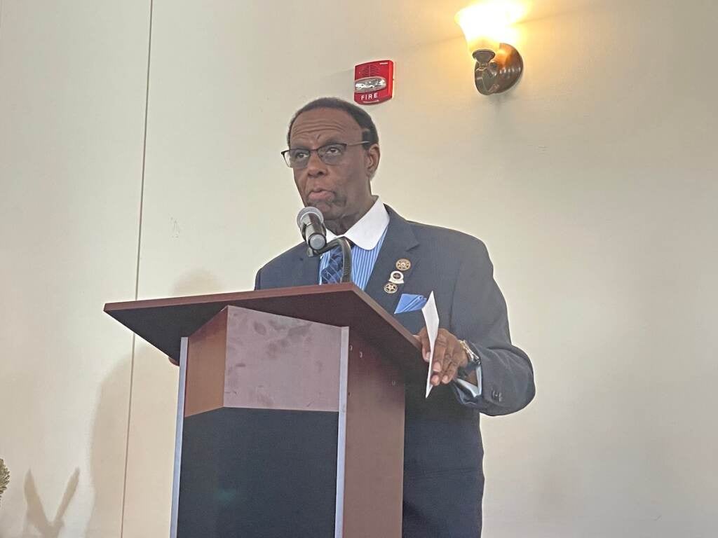 Camden County Sheriff Gilbert ''Whip'' Wilson giving remarks after being sworn in as president of the Sheriff’s Association of New Jersey