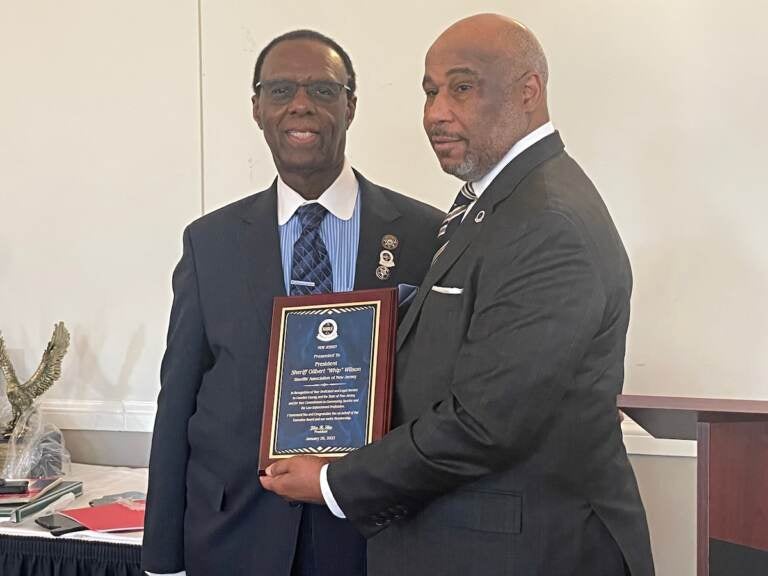 NOBLE New Jersey President Jiles Ship presenting Camden County Sheriff Gilbert ''Whip'' Wilson with an award