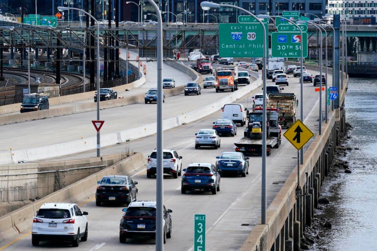 Morning traffic moves along Interstate 76 in Philadelphia