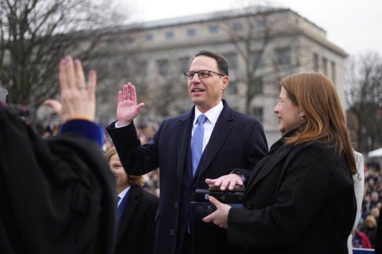 Josh Shapiro is sworn in as Pennsylvania's 48th governor on Tuesday, Jan. 17, 2023, at the state Capitol in Harrisburg, Pa
