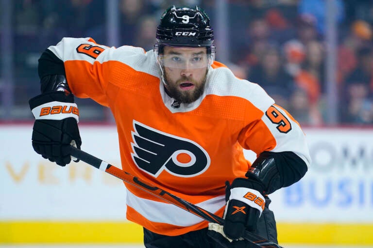 Philadelphia Flyers' Ivan Provorov plays during an NHL hockey game, Thursday, Oct. 13, 2022, in Philadelphia