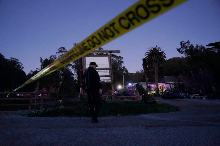 Police tape is placed near the scene of a shooting Monday, Jan. 23, 2023, in Half Moon Bay, Calif