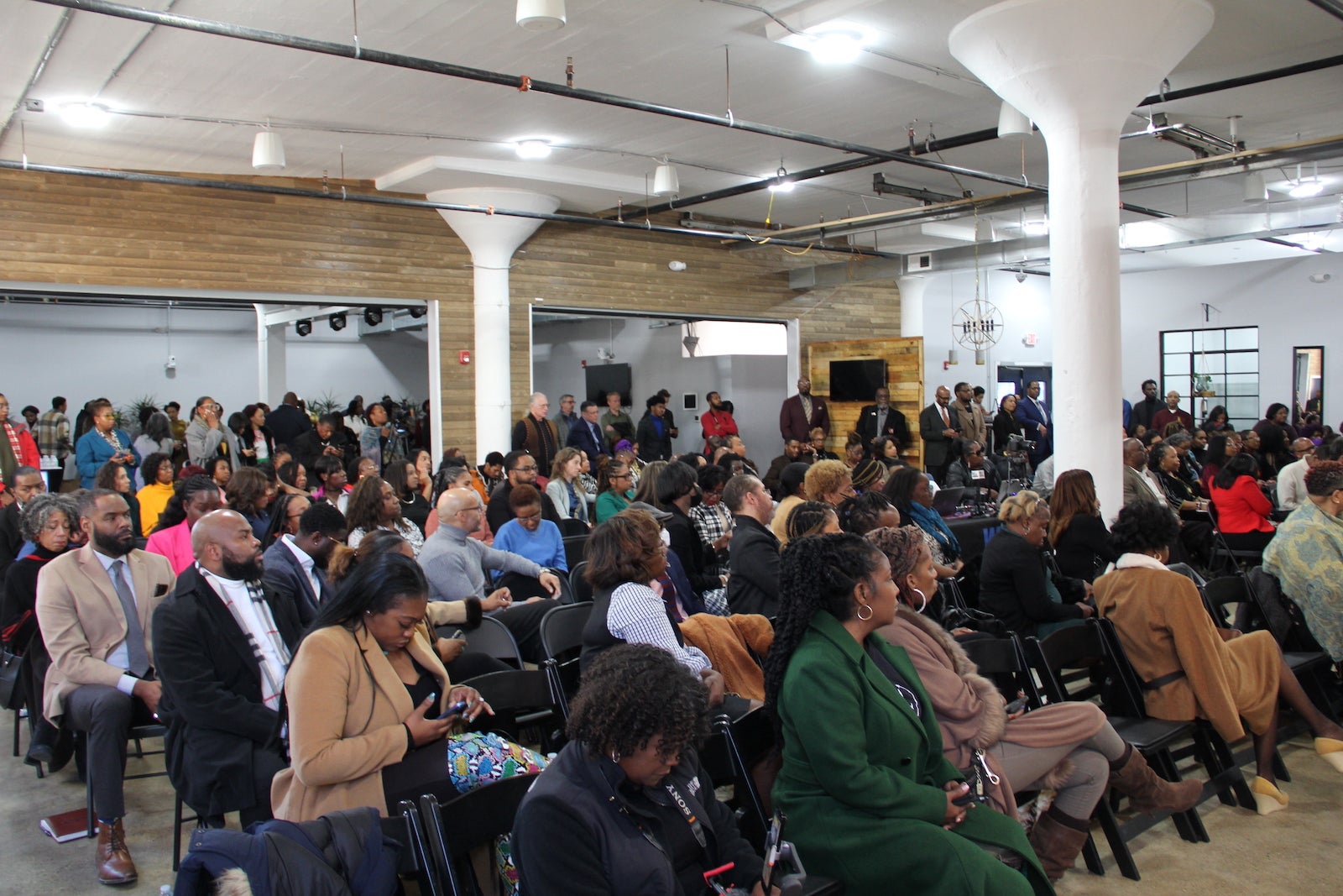 A crowd is seen seated at a Philly mayoral candidate forum