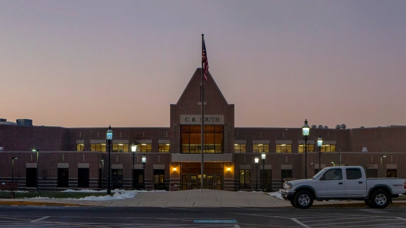 The front of the main building of Central Bucks High School South.