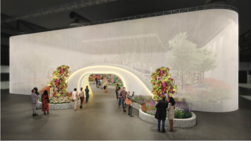 A rendering of the Entrance Garden at the 2023 Philadelphia Flower Show. (Courtesy of the Philadelphia Horticultural Society)