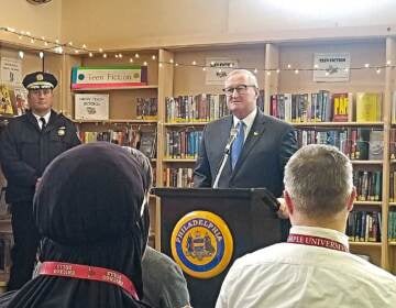 Philadelphia Mayor Jim Kenney speaking in Kensington at the unveiling of the city's plans for spending $20 million in opioid settlement funds on Thursday, Jan. 5, 2023.