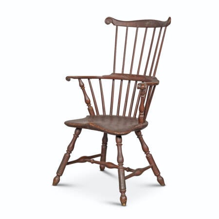 Reddish Brown Grain-Painted Scroll-Carved Comb-Back Windsor Knuckled Armchair, Philadelphia, PA, C 1775