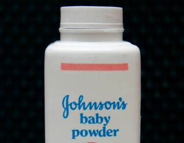 a bottle of Johnson's baby powder is displayed