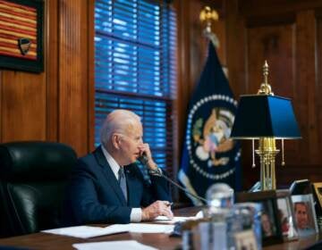 President Biden pictured at his home office in his private residence in Wilmington, Del., in 2021. This week, the Department of Justice announced that improperly stored classified documents had been discovered at the president's Wilmington home