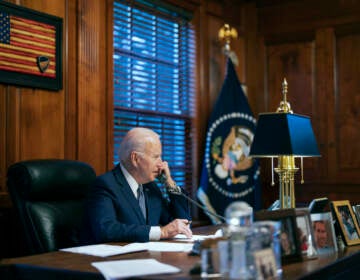 FILE - In this file image provided by The White House, President Joe Biden speaks with Russian President Vladimir Putin on the phone from his private residence in Wilmington, Del., Dec. 30, 2021. Biden acknowledged on Thursday that a document with classified markings from his time as vice president was found in his “personal library” at his home in Wilmington, Delaware, along with other documents found in his garage, days after it was disclosed that sensitive documents were also found at the office of his former institute in Washington. (Adam Schultz/The White House via AP, File)