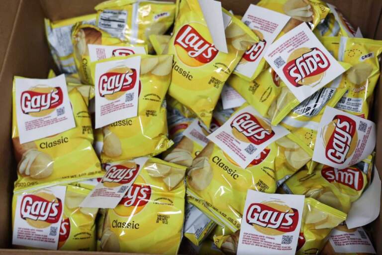 An aerial view of Lays chips modified to say ''Gays''