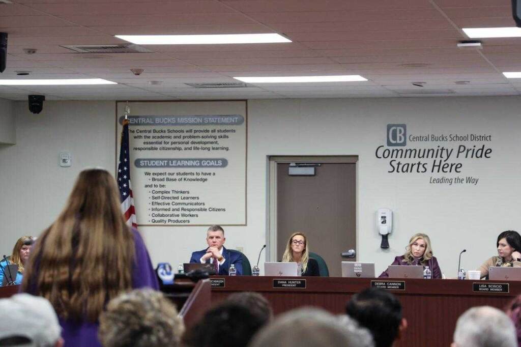 A view of a Central Bucks School District board meeting