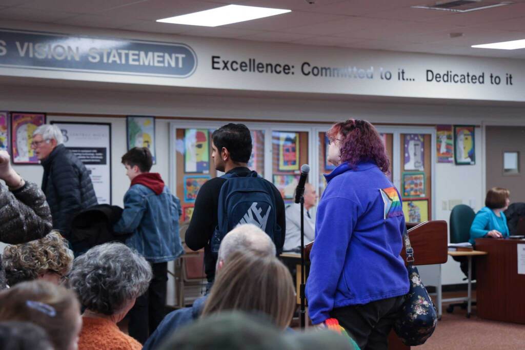 Central Buck School District students leave a school board meeting