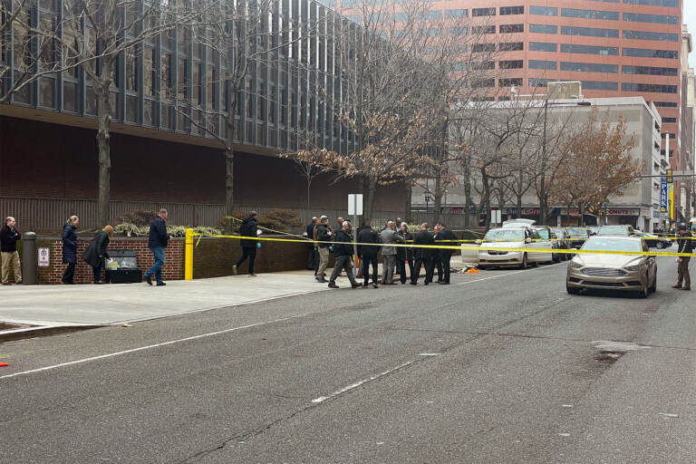 The scene outside of the courthouse after the shooting incident. (P. Kenneth Burns/WHYY)