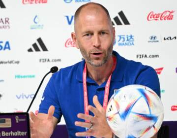 USA coach Gregg Berhalter speaks during a press conference at the Qatar National Convention Center in Doha on December 2, 2022, on the eve of the USA's World Cup soccer match against the Netherlands. (Patrick T. Fallon/AFP via Getty Images)