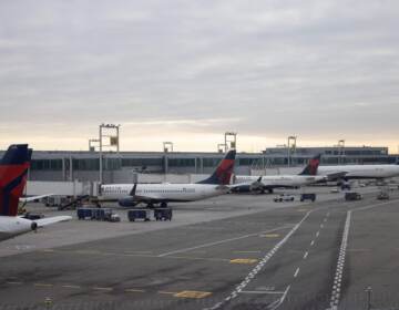Grounded planes are seen at John F. Kennedy International Airport on Jan. 11, 2023 during a systems outage.