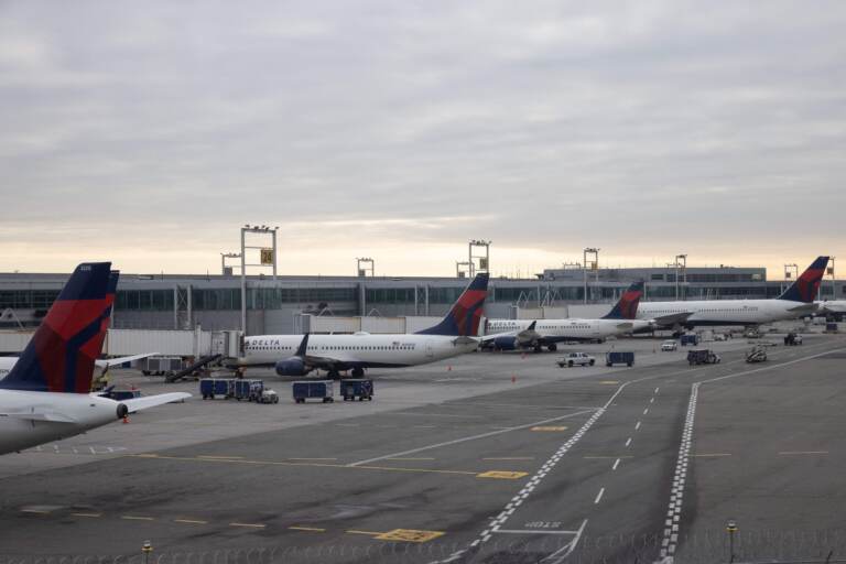 Grounded planes are seen at John F. Kennedy International Airport on Jan. 11, 2023 during a systems outage.