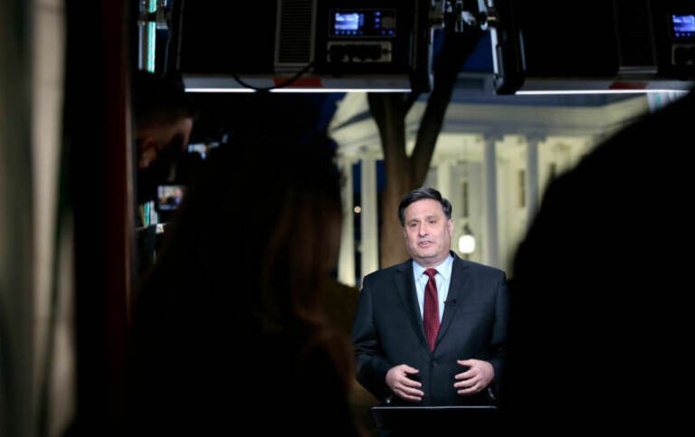 White House chief of staff Ron Klain speaks during a TV interview on the driveway of the White House on March 1, 2022. (Anna Moneymaker/Getty Images)