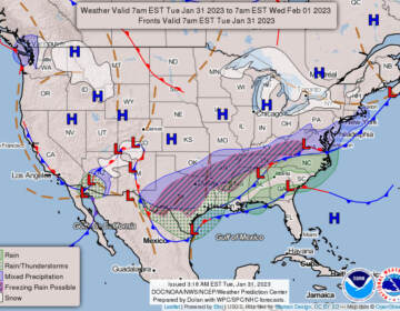 A National Weather Service map of the approching winter ice storm