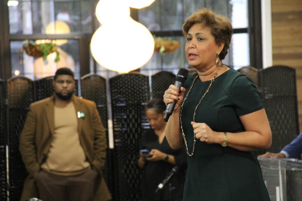 María Quiñones Sánchez speaks at a Philly mayoral candidate forum