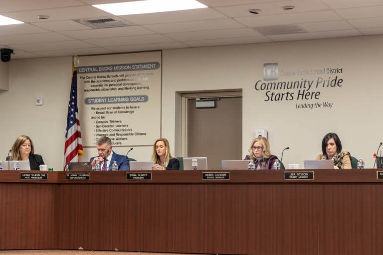 The Central Bucks School District Board at a meeting on January 10, 2023. (Kimberly Paynter/WHYY)